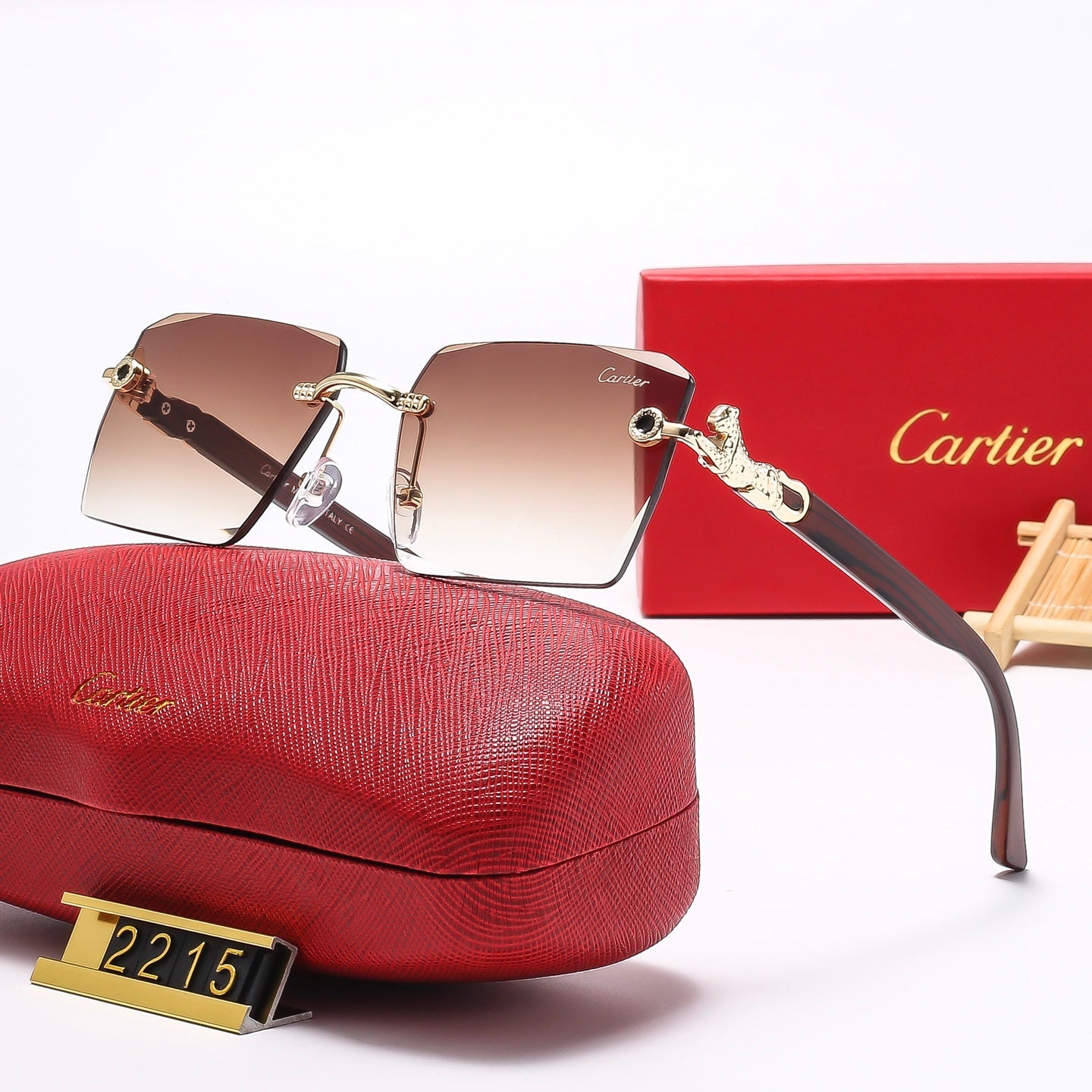 Square frameless leopard head Sunglasses 2215