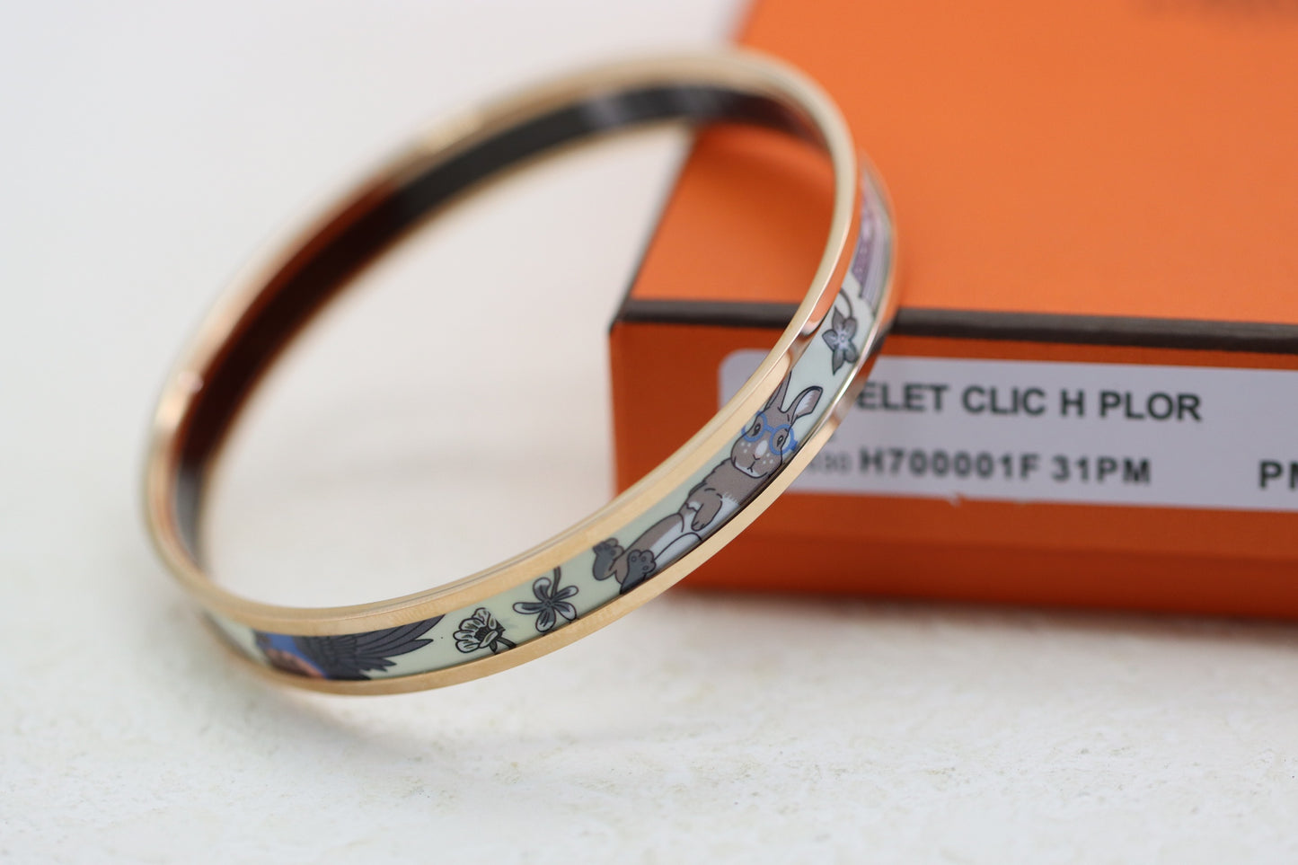 Creamy White Rabbit Enamel Bracelet