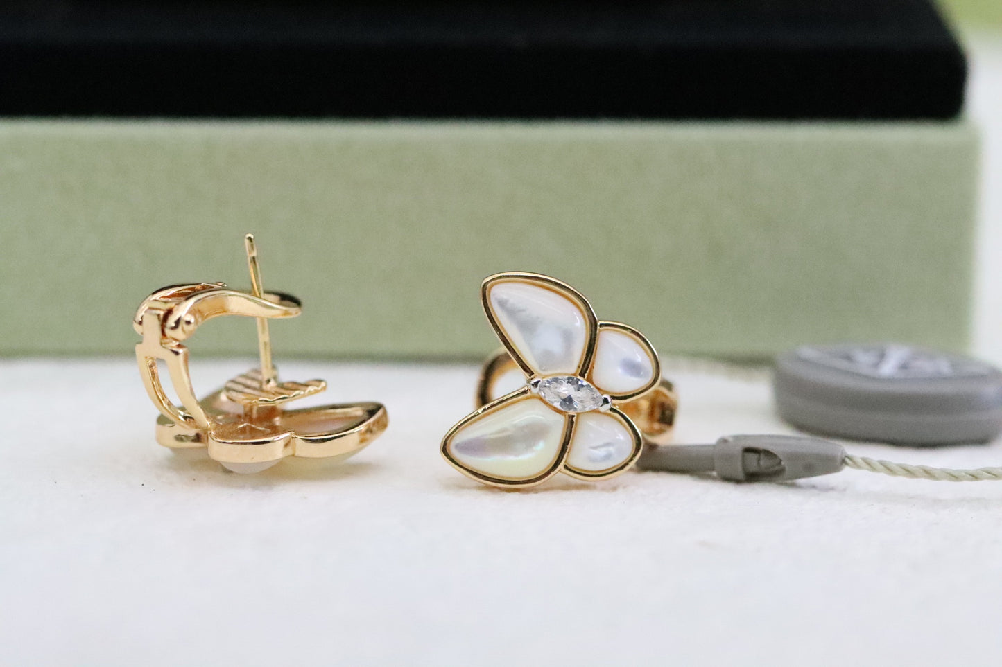 Rose Gold White Mother-of-Pearl Butterfly Earrings