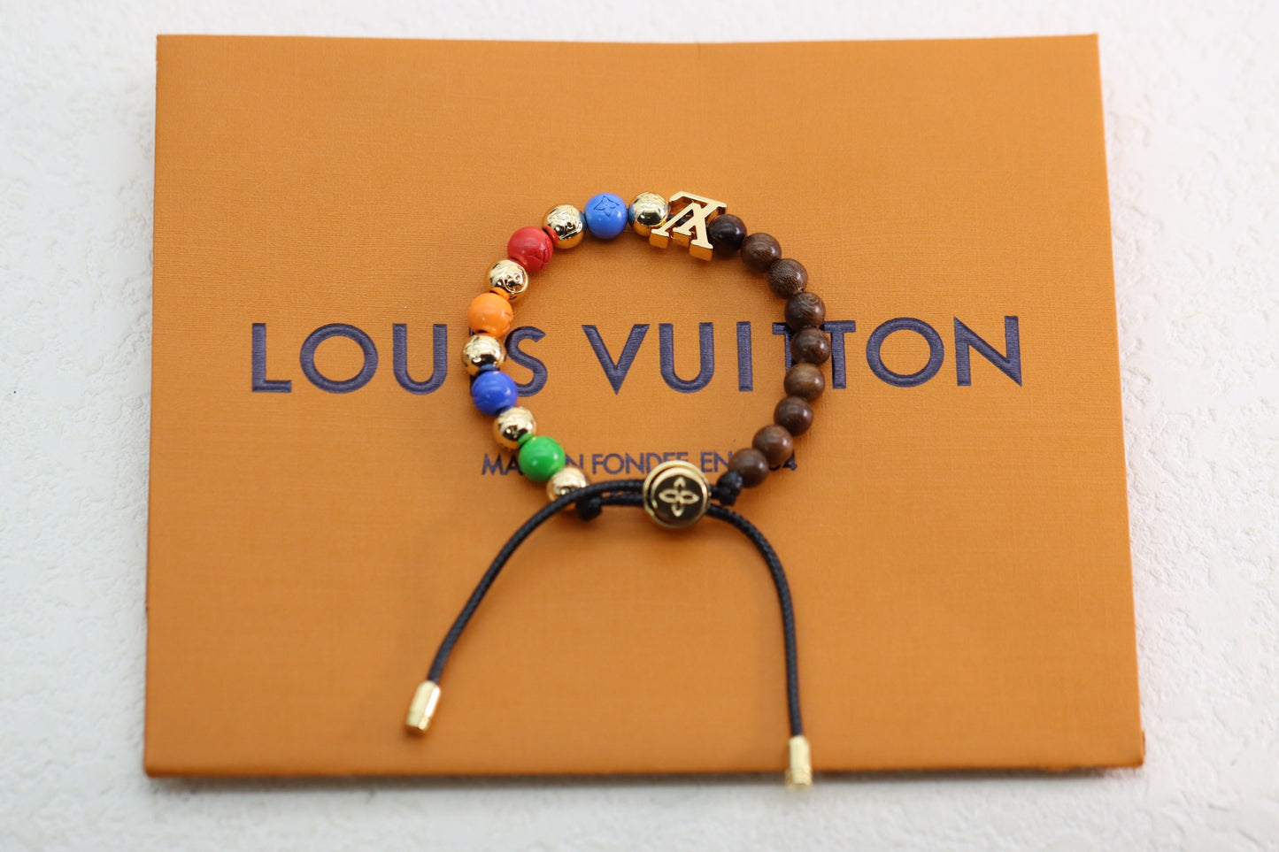 Silver Alphabet Rainbow Mahogany Beaded Bracelet