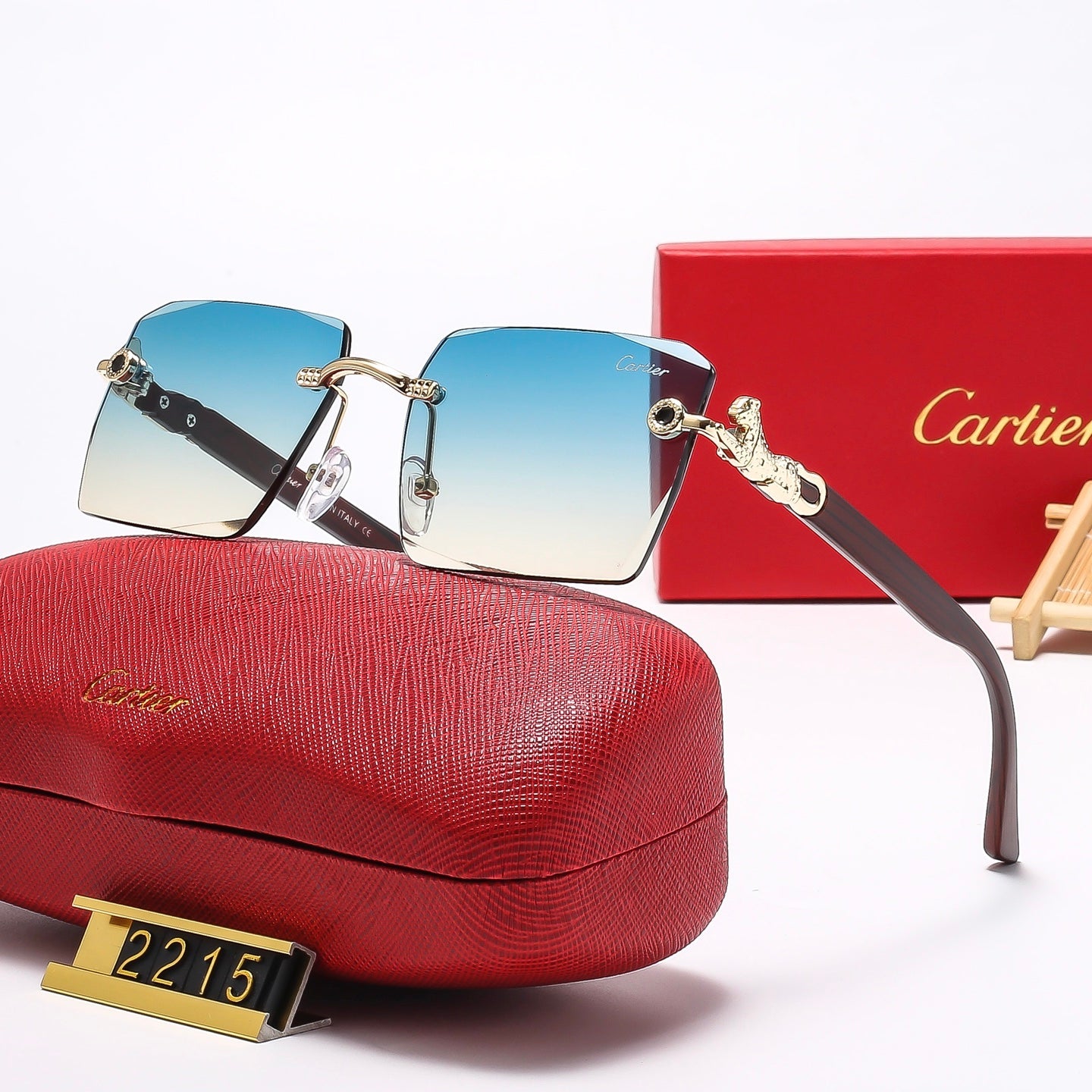 Square frameless leopard head Sunglasses 2215