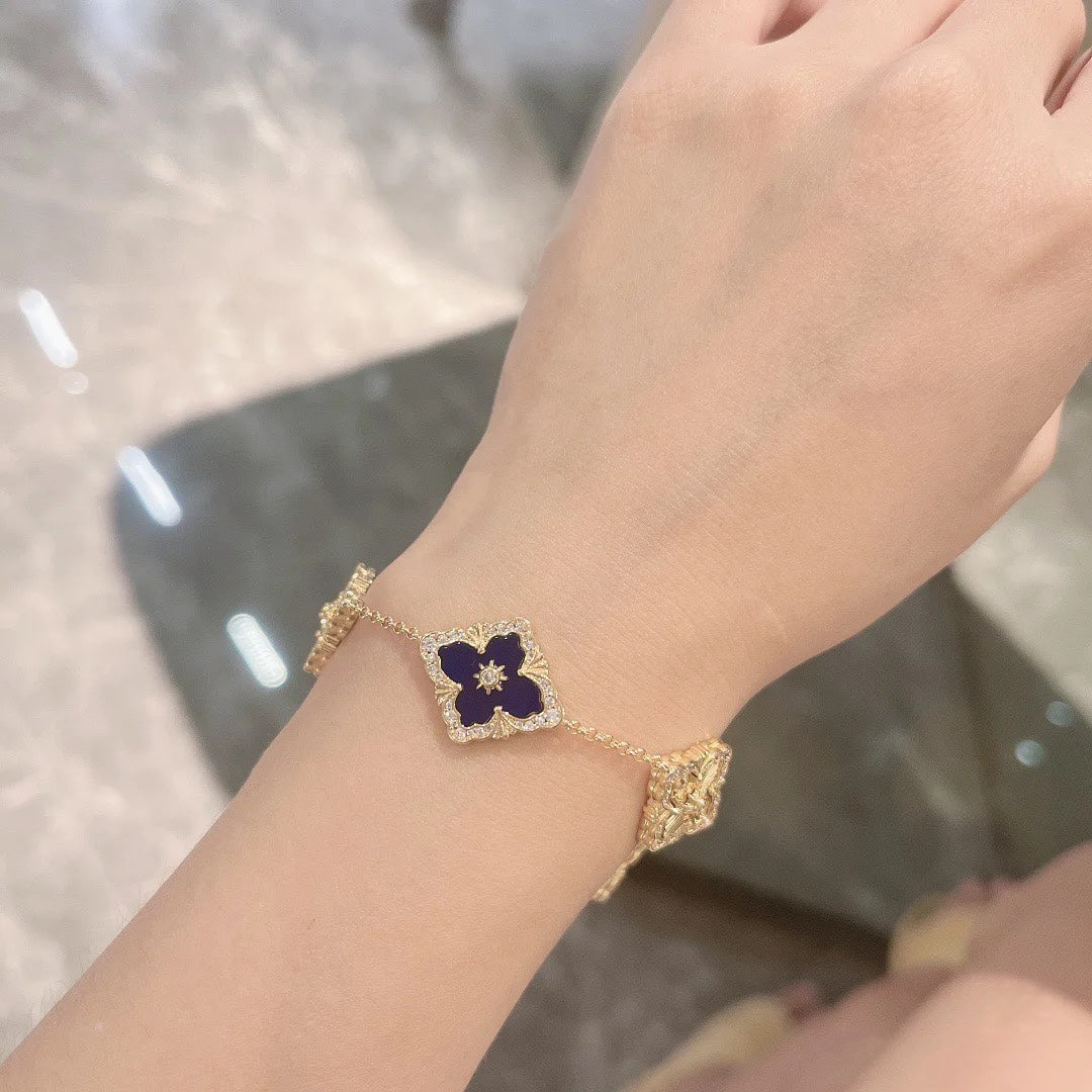 Full diamond laser four-leaf clover bracelet