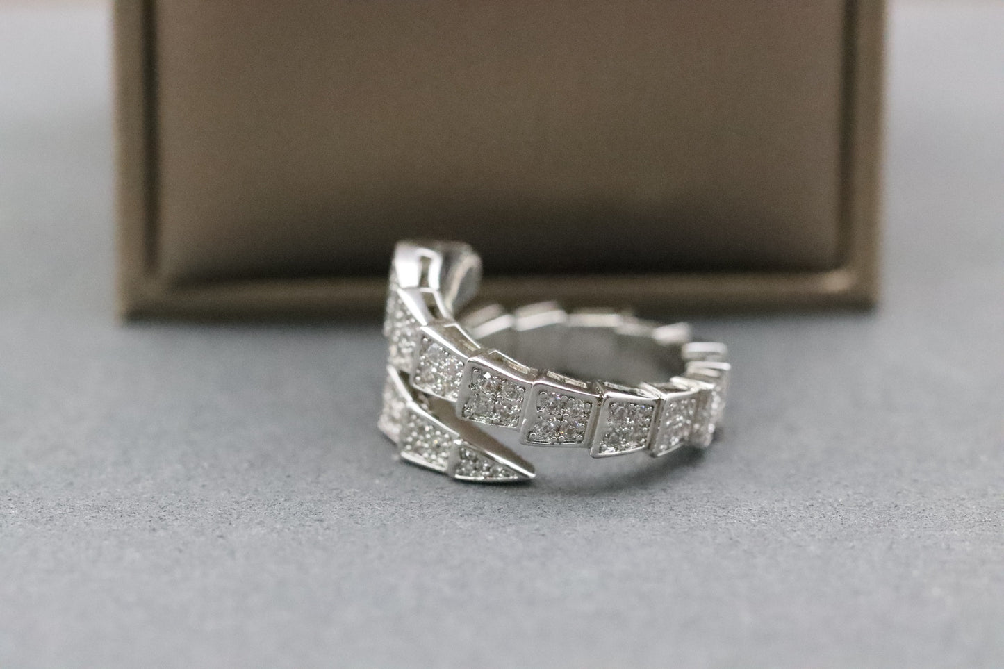 Wide diamond snake ring