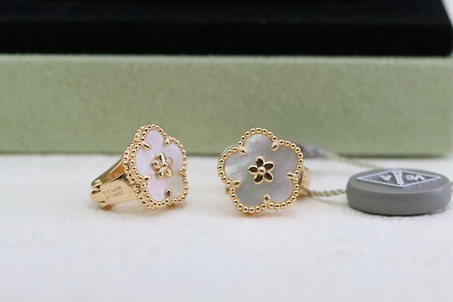 Rose gold and white mother-of-pearl flower earrings