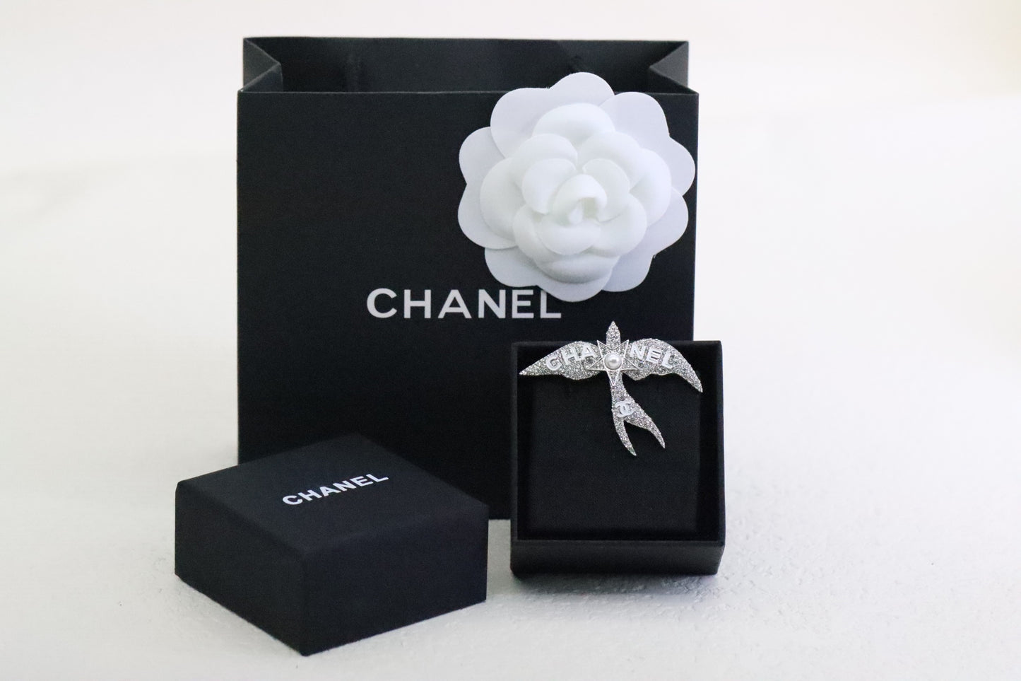 Silver Bird and Star Double C Brooch