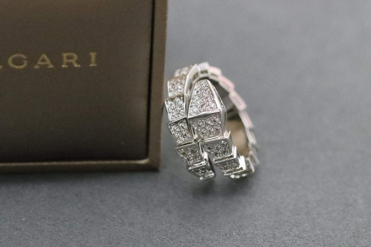 Wide diamond snake ring