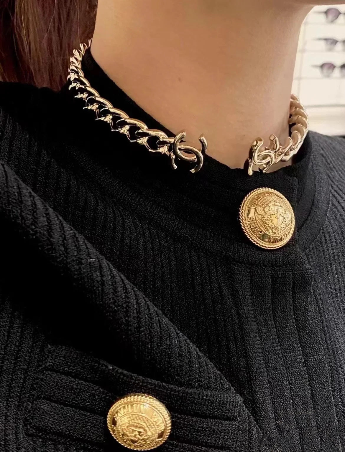 Light gold double C braided chocker necklace