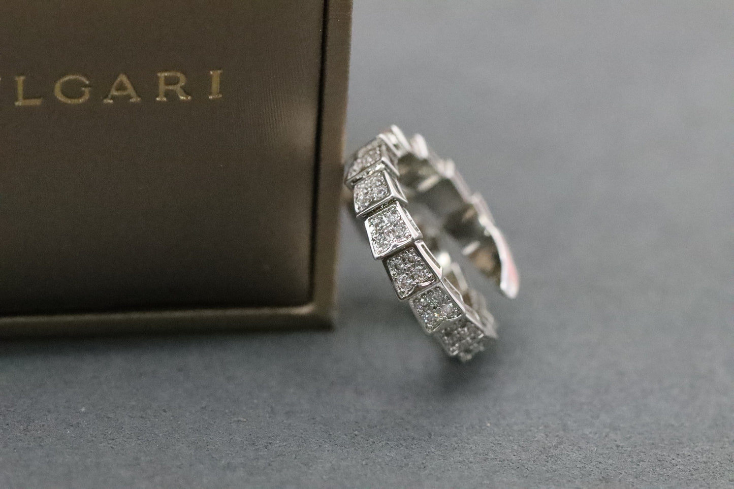 Wide diamond snake ring
