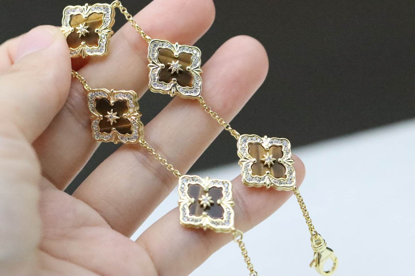 Full diamond laser four-leaf clover bracelet