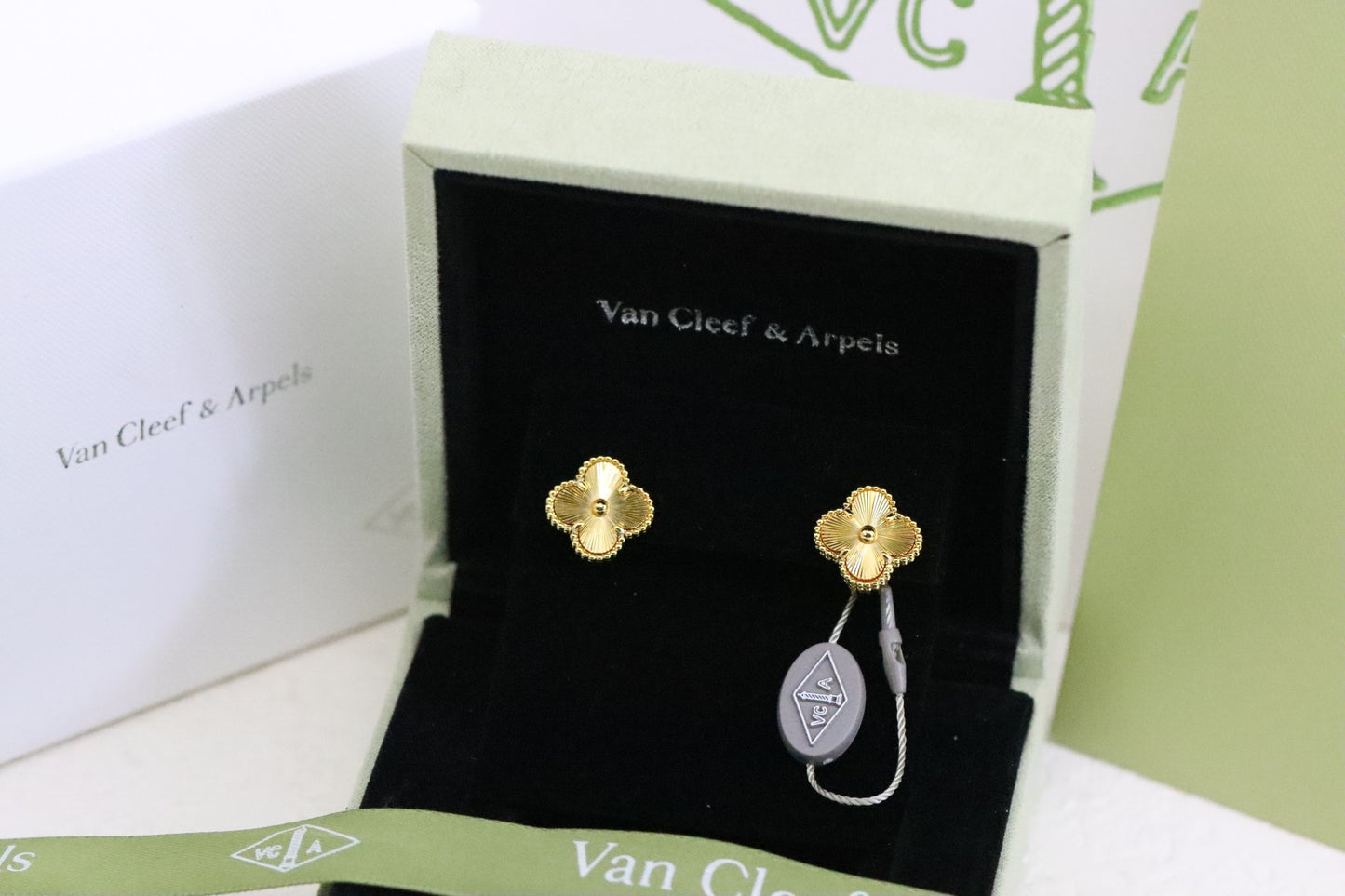 Champagne Gold Laser Four-Leaf Clover Earrings