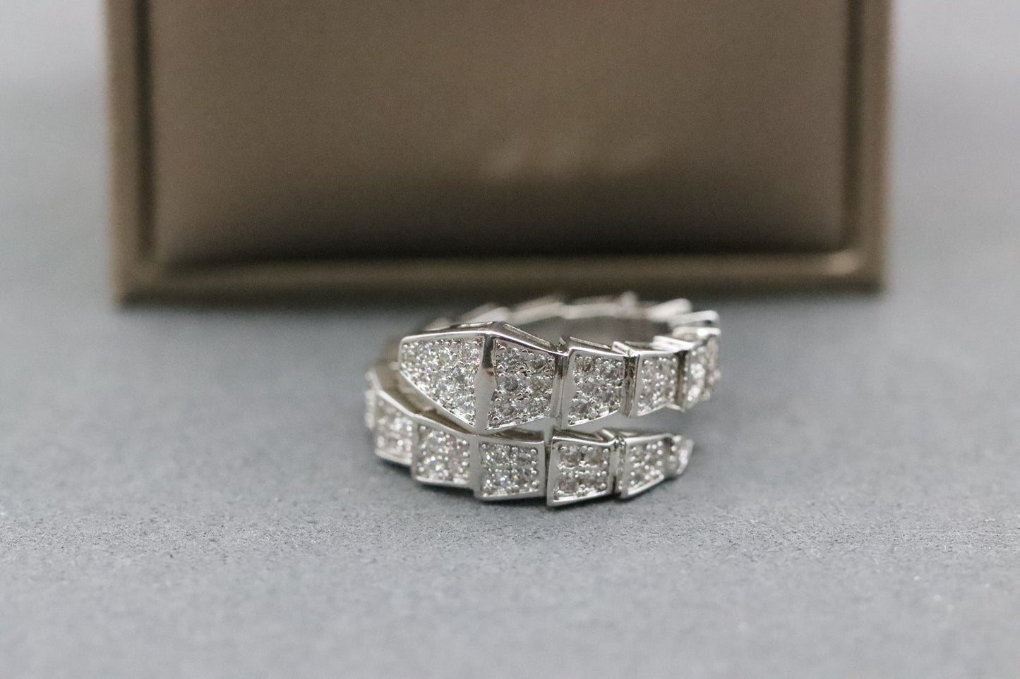 Wide diamond snake ring