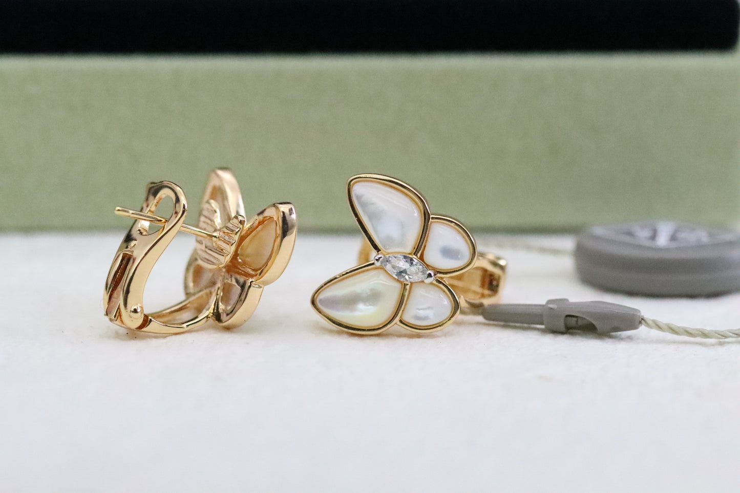 Rose Gold White Mother-of-Pearl Butterfly Earrings