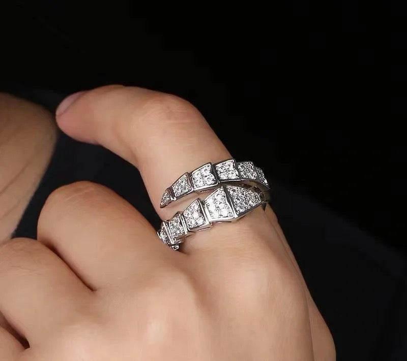 Wide diamond snake ring