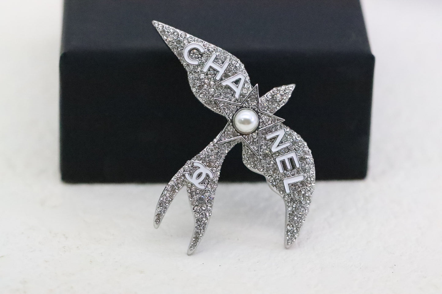 Silver Bird and Star Double C Brooch