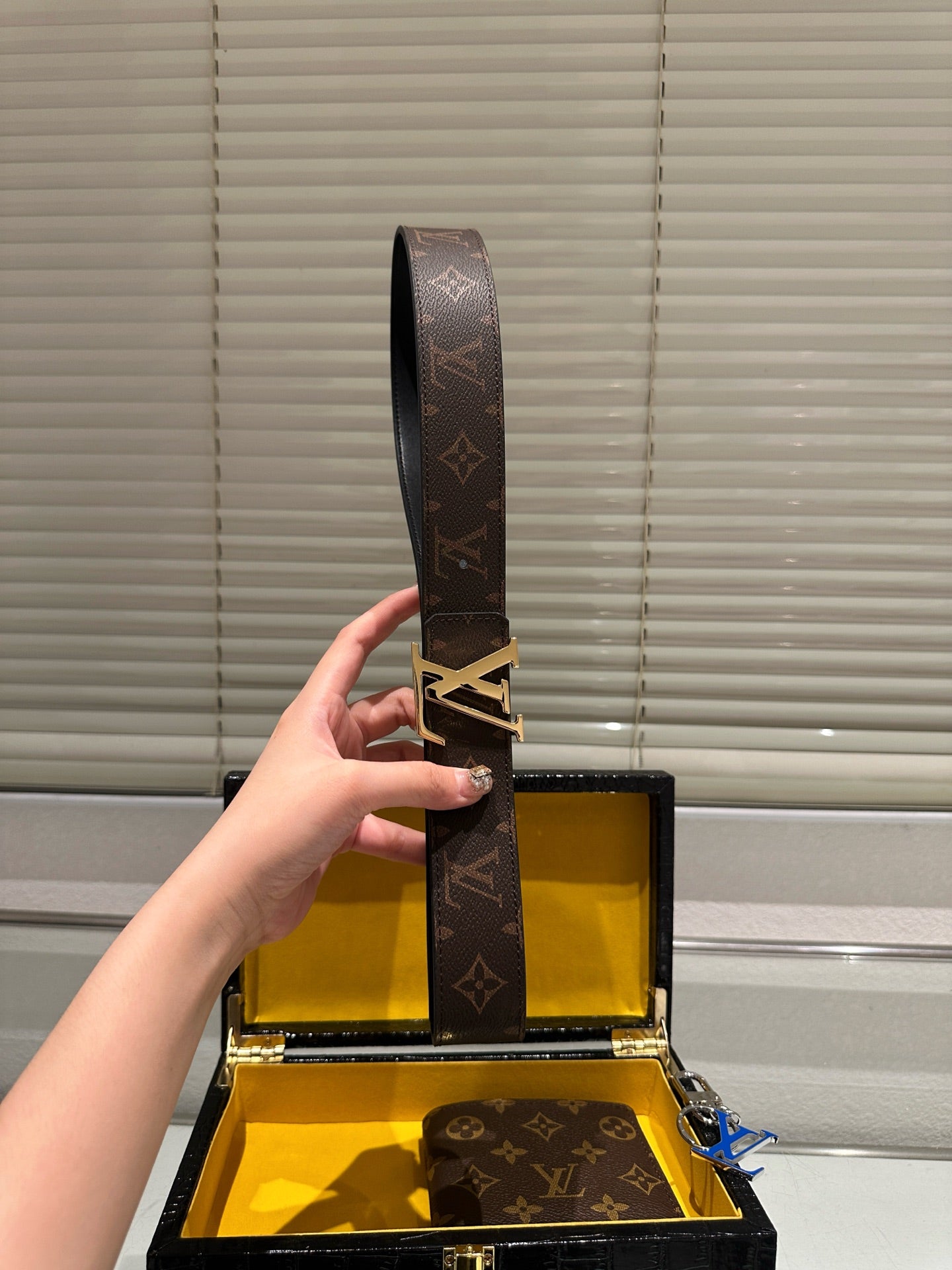 Old-fashioned suit leather belt