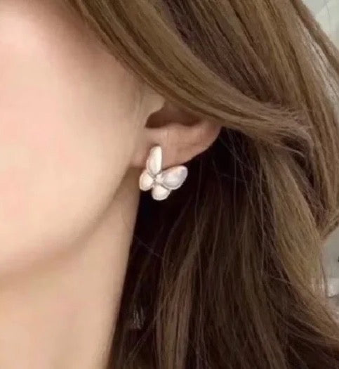 Rose Gold White Mother-of-Pearl Butterfly Earrings