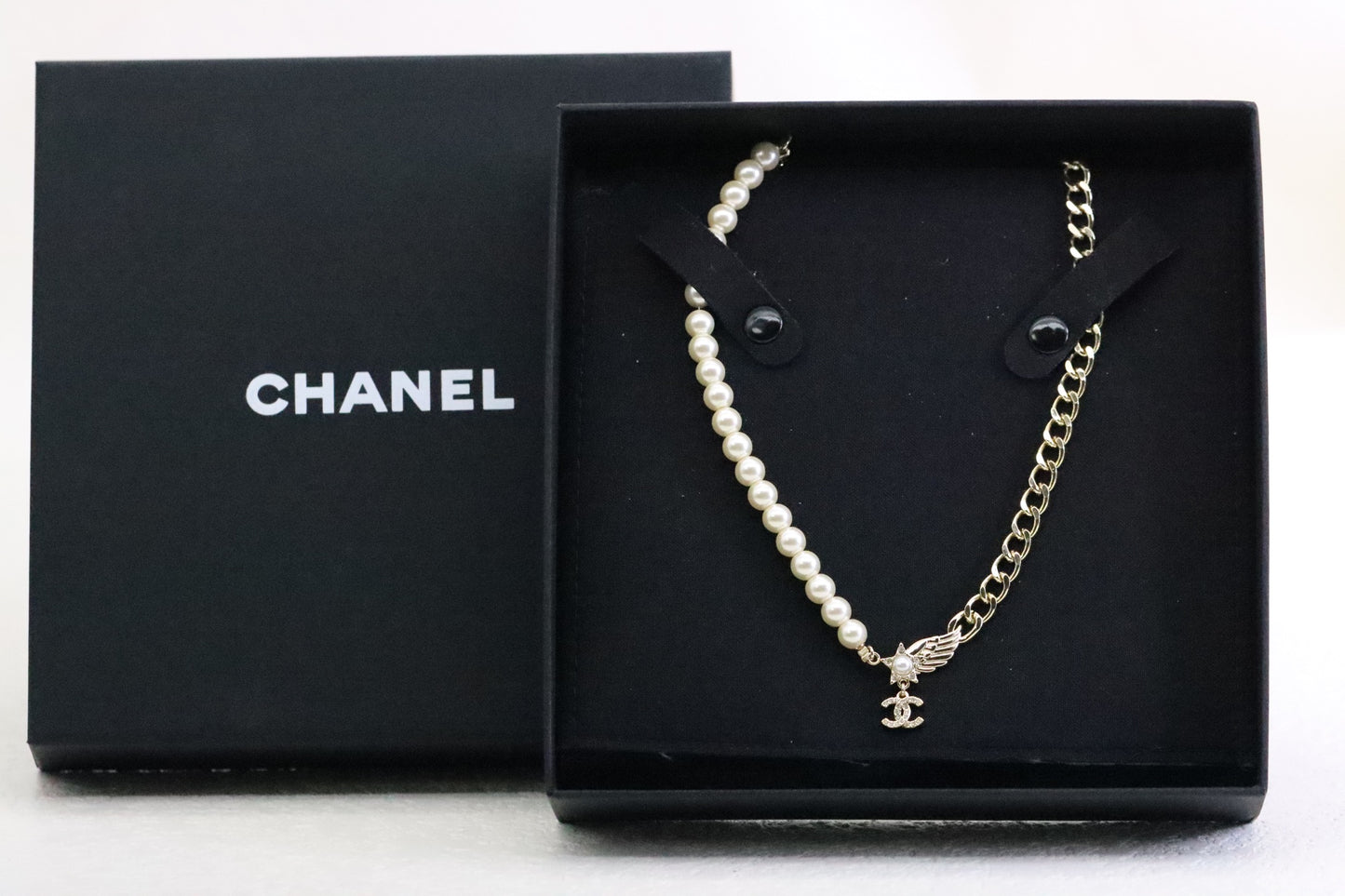 Gold Double C Star Wing Pearl Cuban Chain Necklace