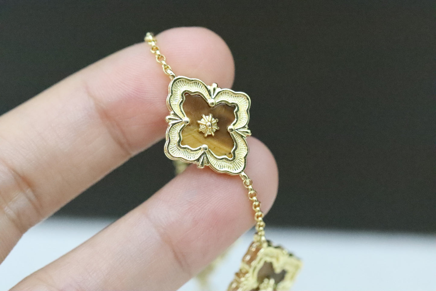 Full diamond laser four-leaf clover bracelet