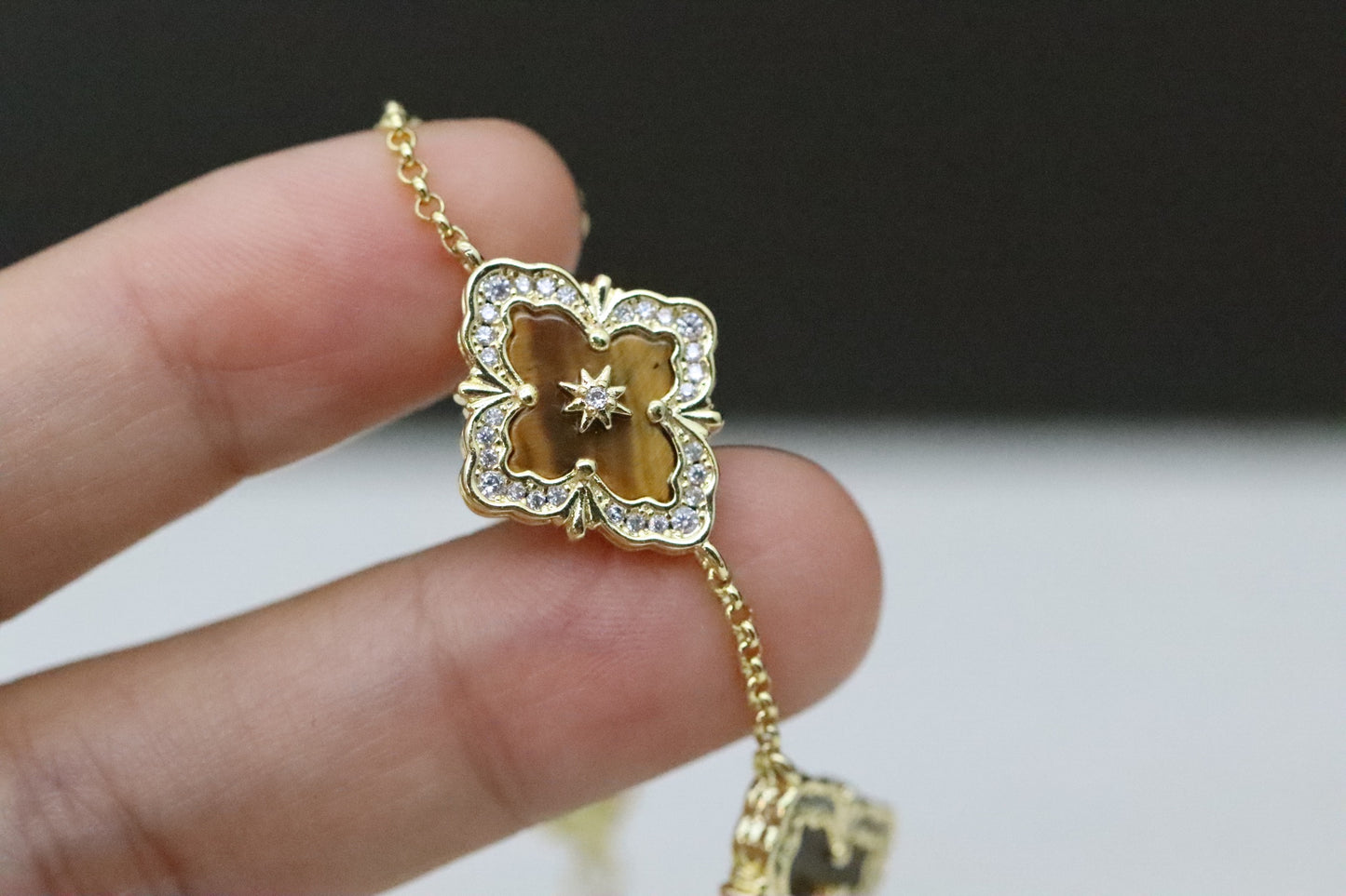 Full diamond laser four-leaf clover bracelet