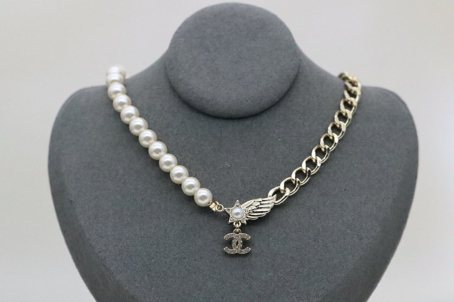 Gold Double C Star Wing Pearl Cuban Chain Necklace