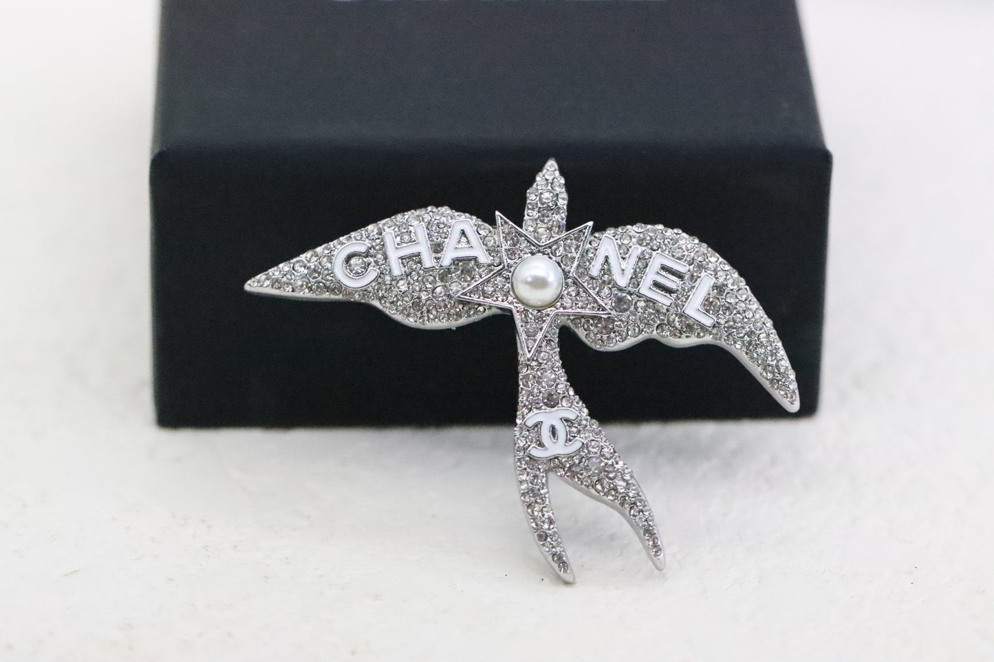 Silver Bird and Star Double C Brooch