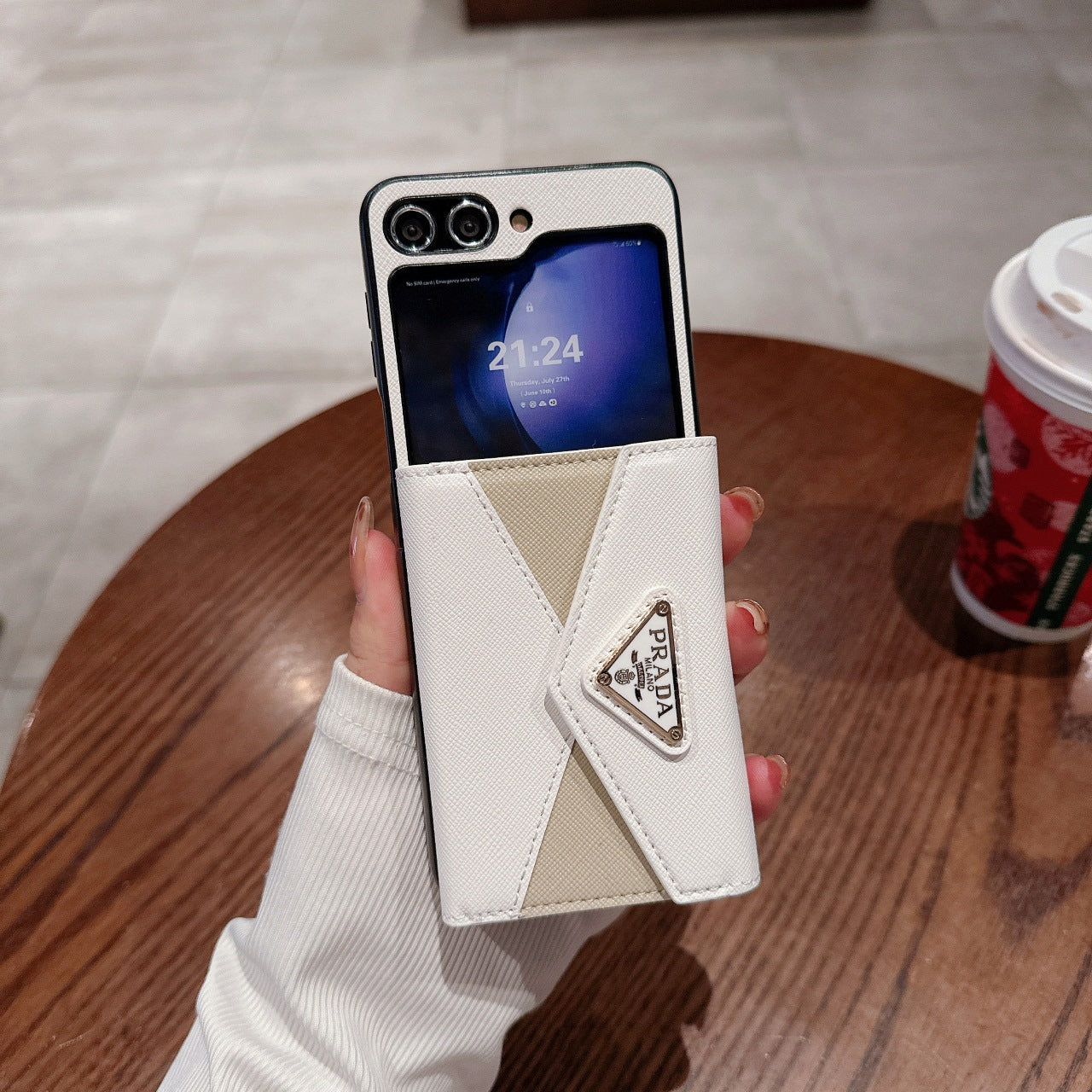 Triangle Logo Colorblock Card Holder Case for Galaxy Z Flip