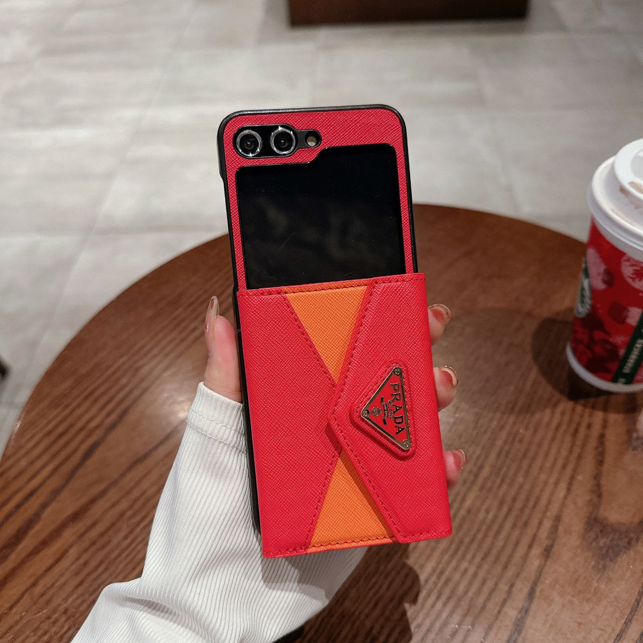 Triangle Logo Colorblock Card Holder Case for Galaxy Z Flip