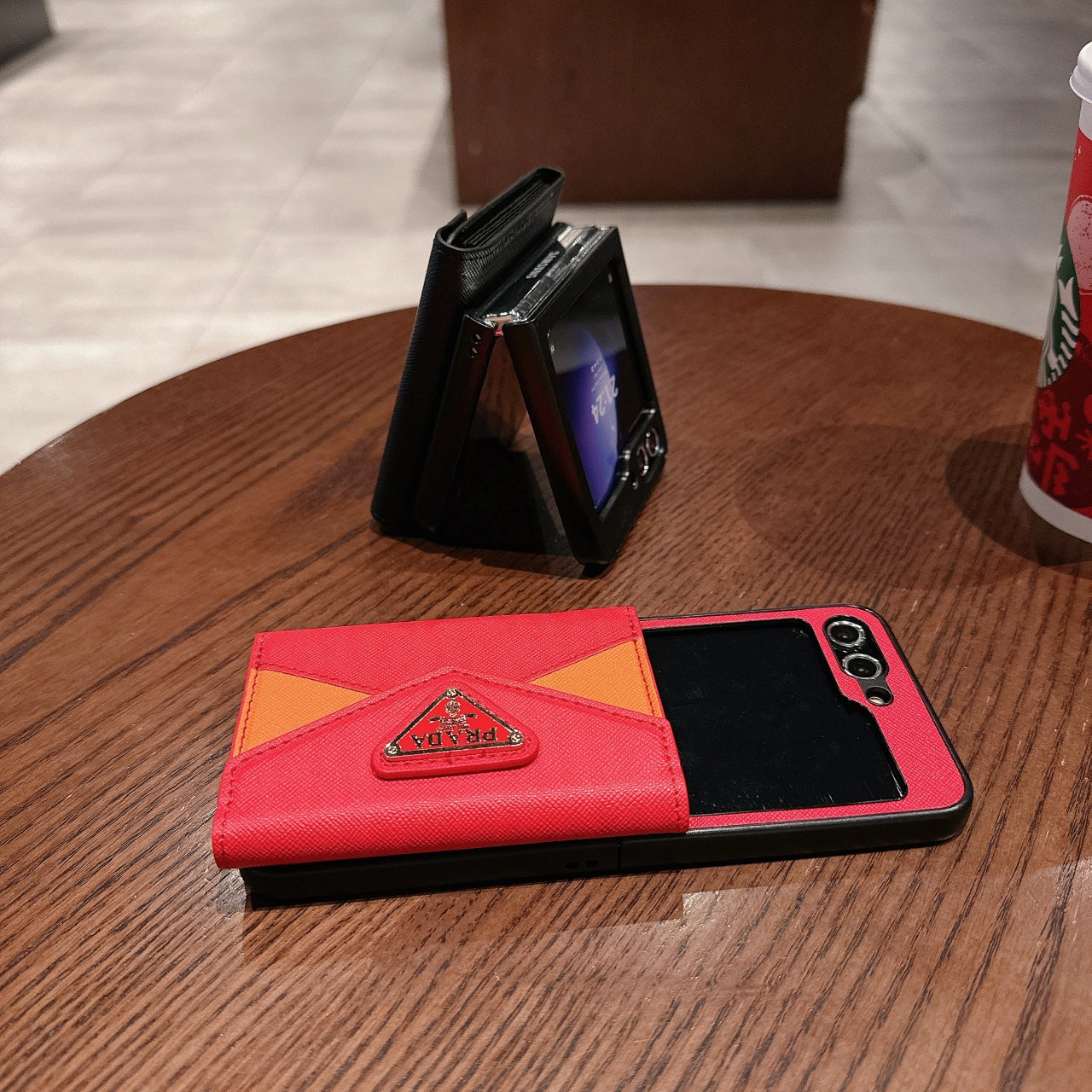 Triangle Logo Colorblock Card Holder Case for Galaxy Z Flip