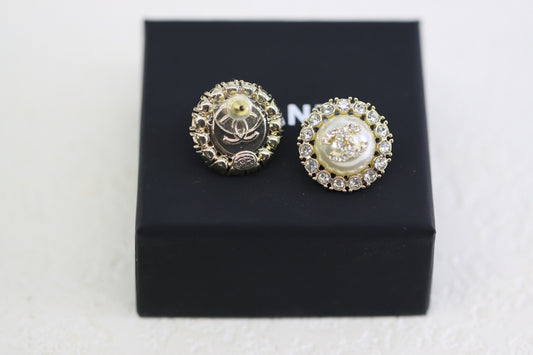 Square Diamond Pearl Round Double C Earrings