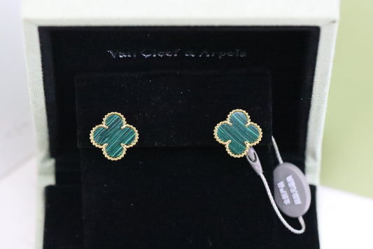 Golden Malachite Four-Leaf Clover Earrings