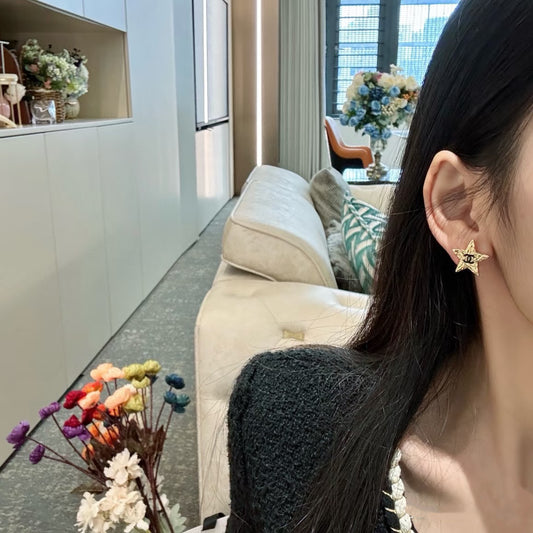 Gold Double C Lava Star Earrings