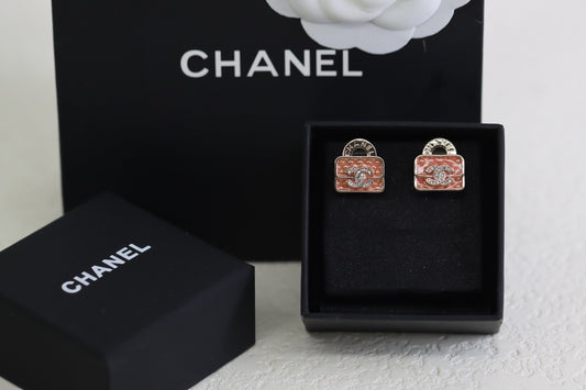 Light gold enamel double C bag earrings