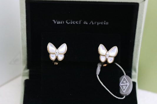 Rose Gold White Mother-of-Pearl Butterfly Earrings