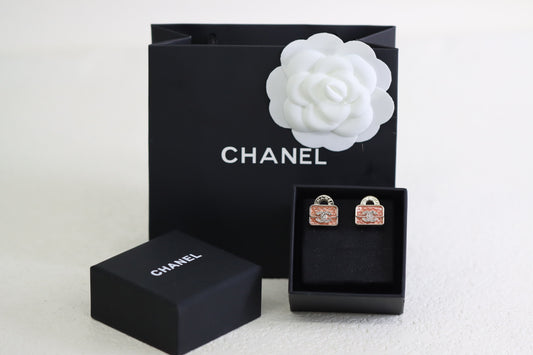 Light gold enamel double C bag earrings