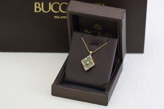 Full diamond green four-leaf clover double-sided clavicle necklace