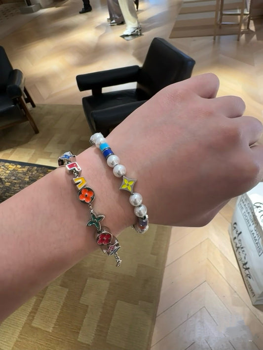 Colorful enamel floral t crystal bracelet