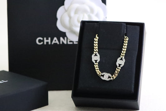 Gold chain double C full diamond bracelet