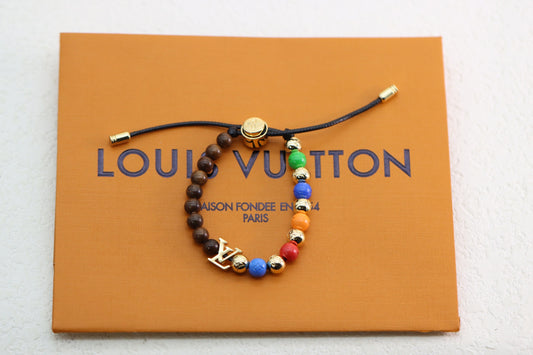 Silver Alphabet Rainbow Mahogany Beaded Bracelet