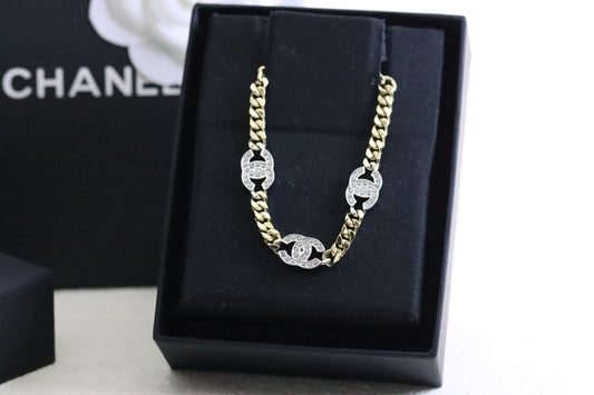 Gold chain double C full diamond bracelet