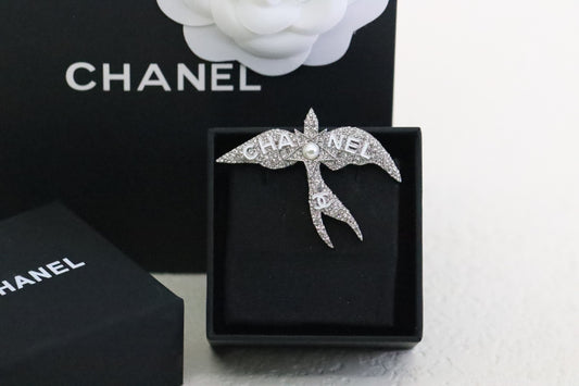 Silver Bird and Star Double C Brooch