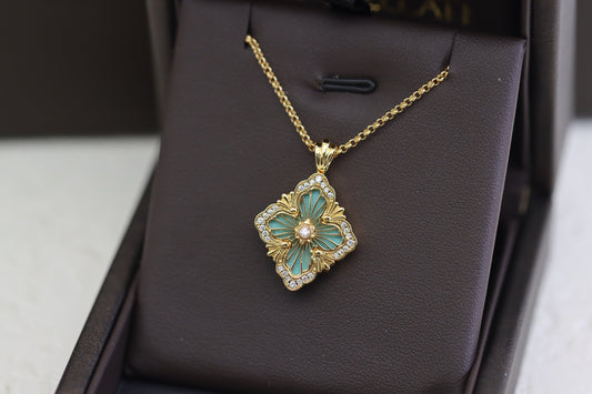 Full diamond green four-leaf clover double-sided clavicle necklace