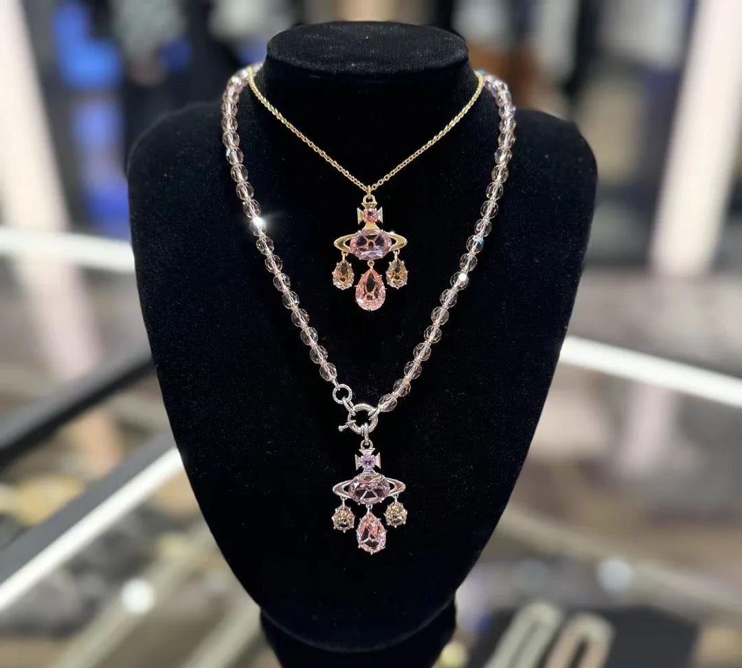 Dreamcatcher Colored Diamond Saturn Crystal Necklace