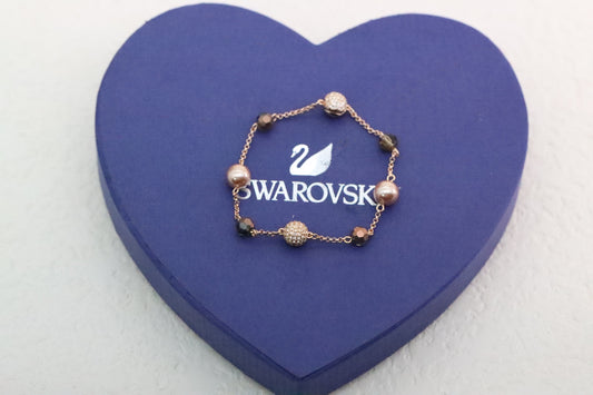 Rose gold and orange crystal pearl magnetic bracelet