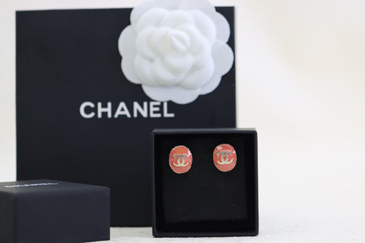 Pink enamel oval double C earrings