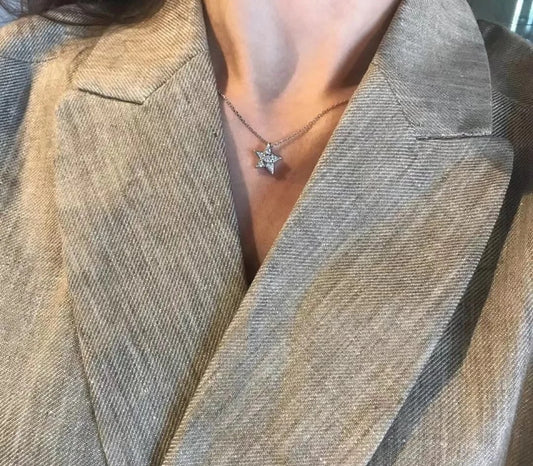 Silver Diamond Star Clavicle Necklace