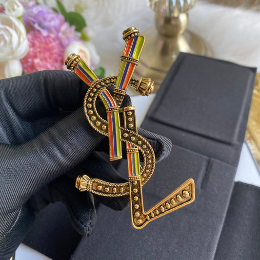 Vintage Colorful Striped Brooch
