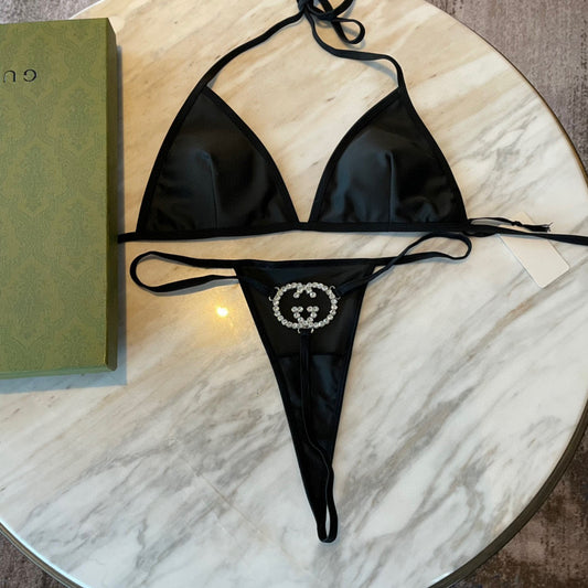 Pure black camisole chain bra underwear (with chest pads)