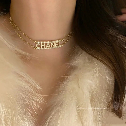 Gold diamond letter clavicle necklace