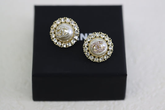 Square Diamond Pearl Round Double C Earrings
