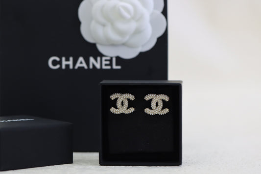 Silver diamond star double C earrings